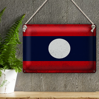 Blechschild Flagge Laos 30x20cm Flag of Laos Vintage