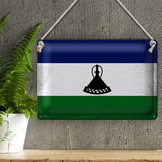 Blechschild Flagge Lesotho 30x20cm Flag of Lesotho Vintage