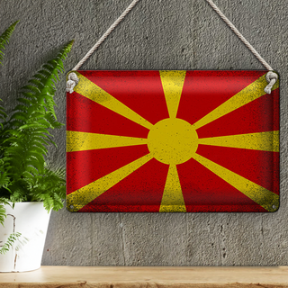 Blechschild Flagge Mazedonien 30x20cm Macedonia Vintage