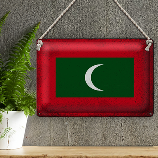 Blechschild Flagge Malediven 30x20cm Flag Maldives Vintage