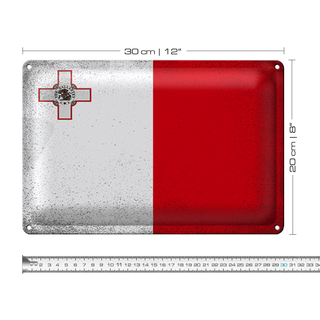 Blechschild Flagge Malta 30x20cm Flag of Malta Vintage