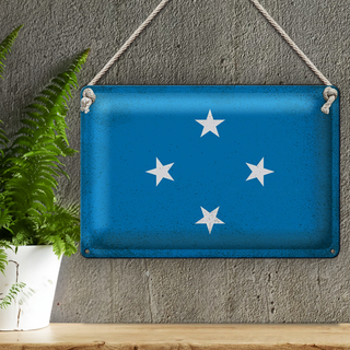 Blechschild Flagge Mikronesien 30x20cm Micronesia Vintage