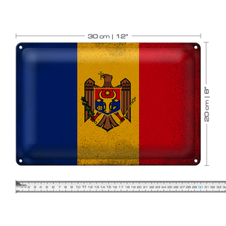 Blechschild Flagge Moldau 30x20cm Flag of Moldova Vintage