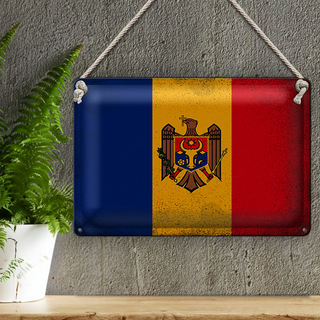 Blechschild Flagge Moldau 30x20cm Flag of Moldova Vintage