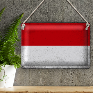 Blechschild Flagge Monaco 30x20cm Flag of Monaco Vintage