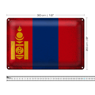 Blechschild Flagge Mongolei 30x20cm Flag Mongolia Vintage