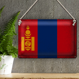 Blechschild Flagge Mongolei 30x20cm Flag Mongolia Vintage