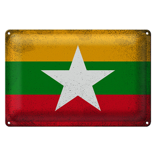 Blechschild Flagge Myanmar 30x20cm Flag of Myanmar Vintage