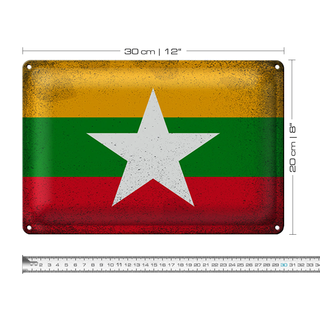 Blechschild Flagge Myanmar 30x20cm Flag of Myanmar Vintage