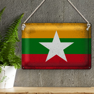 Blechschild Flagge Myanmar 30x20cm Flag of Myanmar Vintage