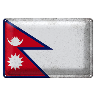Blechschild Flagge Nepal 30x20cm Flag of Nepal Vintage