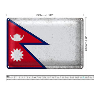 Blechschild Flagge Nepal 30x20cm Flag of Nepal Vintage