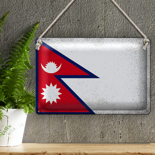 Blechschild Flagge Nepal 30x20cm Flag of Nepal Vintage