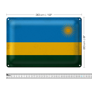 Blechschild Flagge Ruanda 30x20cm Flag of Rwanda Vintage