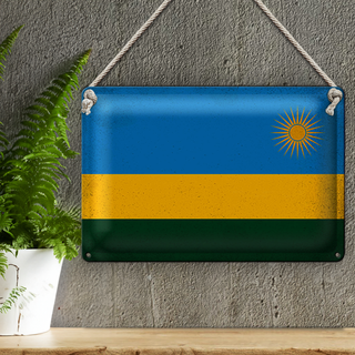 Blechschild Flagge Ruanda 30x20cm Flag of Rwanda Vintage