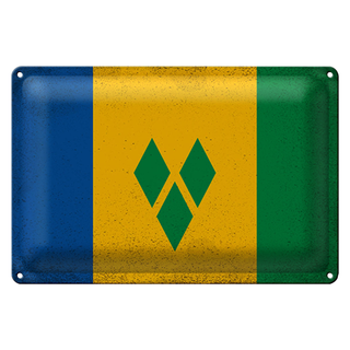 Blechschild Flagge Saint Vincent Grenadinen 30x20cm Vintage