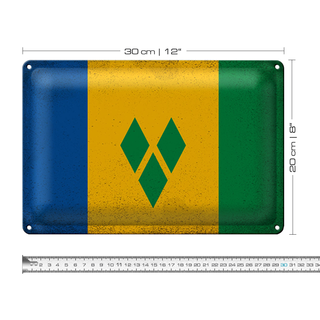 Blechschild Flagge Saint Vincent Grenadinen 30x20cm Vintage