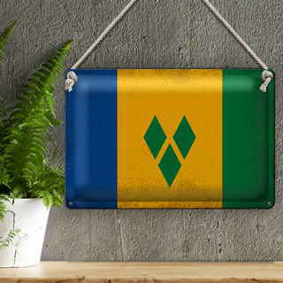 Blechschild Flagge Saint Vincent Grenadinen 30x20cm Vintage