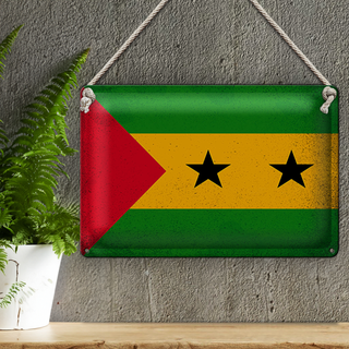 Blechschild Flagge São Tomé und Príncipe 30x20cm Vintage