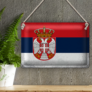 Blechschild Flagge Serbien 30x20cm Flag of Serbia Vintage