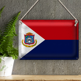 Blechschild Flagge Sint Maarten 30x20cm Flag Vintage