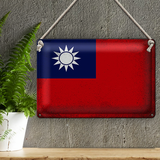 Blechschild Flagge China 30x20cm Flag of Taiwan Vintage