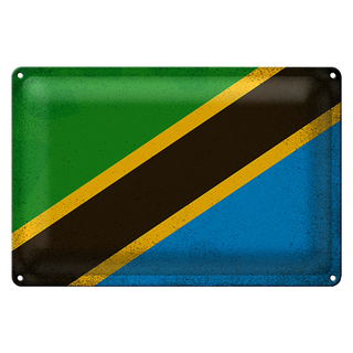 Blechschild Flagge Tansania 30x20cm Flag Tanzania Vintage