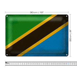 Blechschild Flagge Tansania 30x20cm Flag Tanzania Vintage