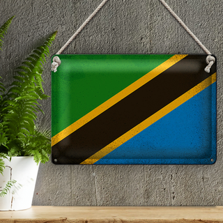 Blechschild Flagge Tansania 30x20cm Flag Tanzania Vintage