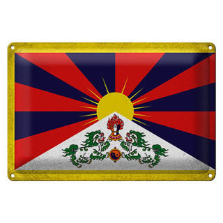 Blechschild Flagge Tibet 30x20cm Flag of Tibet Vintage