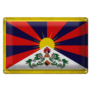 Blechschild Flagge Tibet 30x20cm Flag of Tibet Vintage