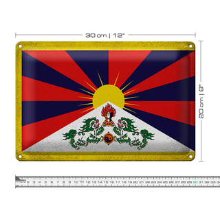 Blechschild Flagge Tibet 30x20cm Flag of Tibet Vintage