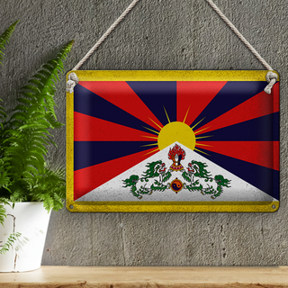 Blechschild Flagge Tibet 30x20cm Flag of Tibet Vintage