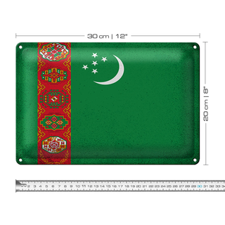 Blechschild Flagge Turkmenistan 30x20cm Flag Vintage