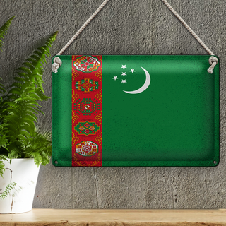 Blechschild Flagge Turkmenistan 30x20cm Flag Vintage
