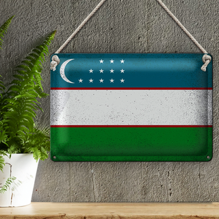 Blechschild Flagge Usbekistan 30x20cm Uzbekistan Vintage