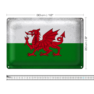 Blechschild Flagge Wales 30x20cm Flag of Wales Vintage