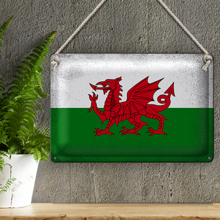 Blechschild Flagge Wales 30x20cm Flag of Wales Vintage
