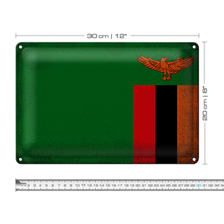 Blechschild Flagge Sambia 30x20cm Flag of Zambia Vintage