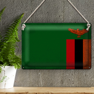 Blechschild Flagge Sambia 30x20cm Flag of Zambia Vintage