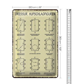 Blechschild 20x30cm Dressurreiten Hufschlagfiguren Pferd Dressur Reiter