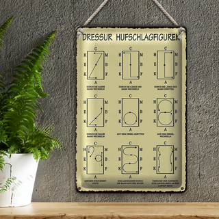 Blechschild 20x30cm Dressurreiten Hufschlagfiguren Pferd Dressur Reiter