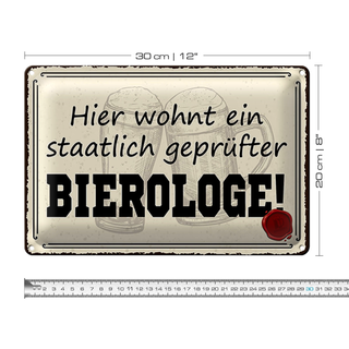 Blechschild Spruch 30x20cm Bier hier wohnt Bierologe