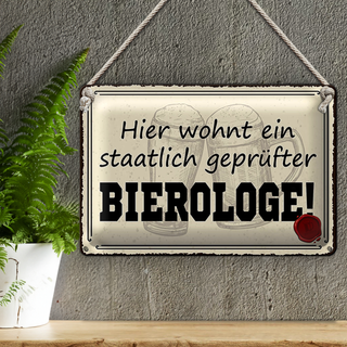 Blechschild Spruch 30x20cm Bier hier wohnt Bierologe