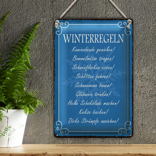 Blechschild Spruch 20x30cm Winterregel Kaminabende Glühwein
