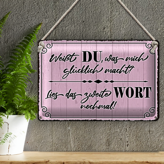 Blechschild Spruch 30x20cm weißt DU was mich glücklich