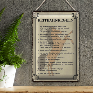 Blechschild Pferd 20x30cm Reitbahnregeln wer Reithalle