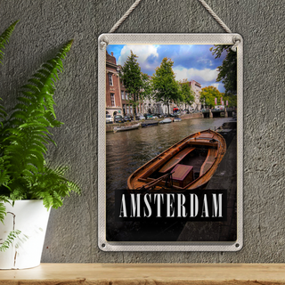 Blechschild Reise 20x30cm Amsterdam Reiseziel Boot Holland