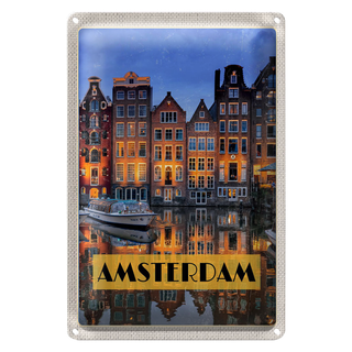 Blechschild Reise 20x30cm Amsterdam bei Nacht Reiseziel