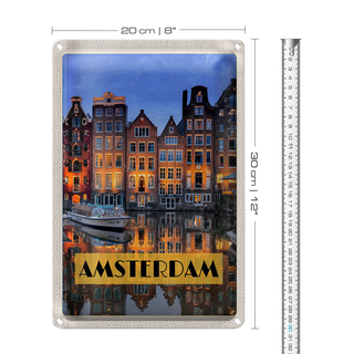 Blechschild Reise 20x30cm Amsterdam bei Nacht Reiseziel